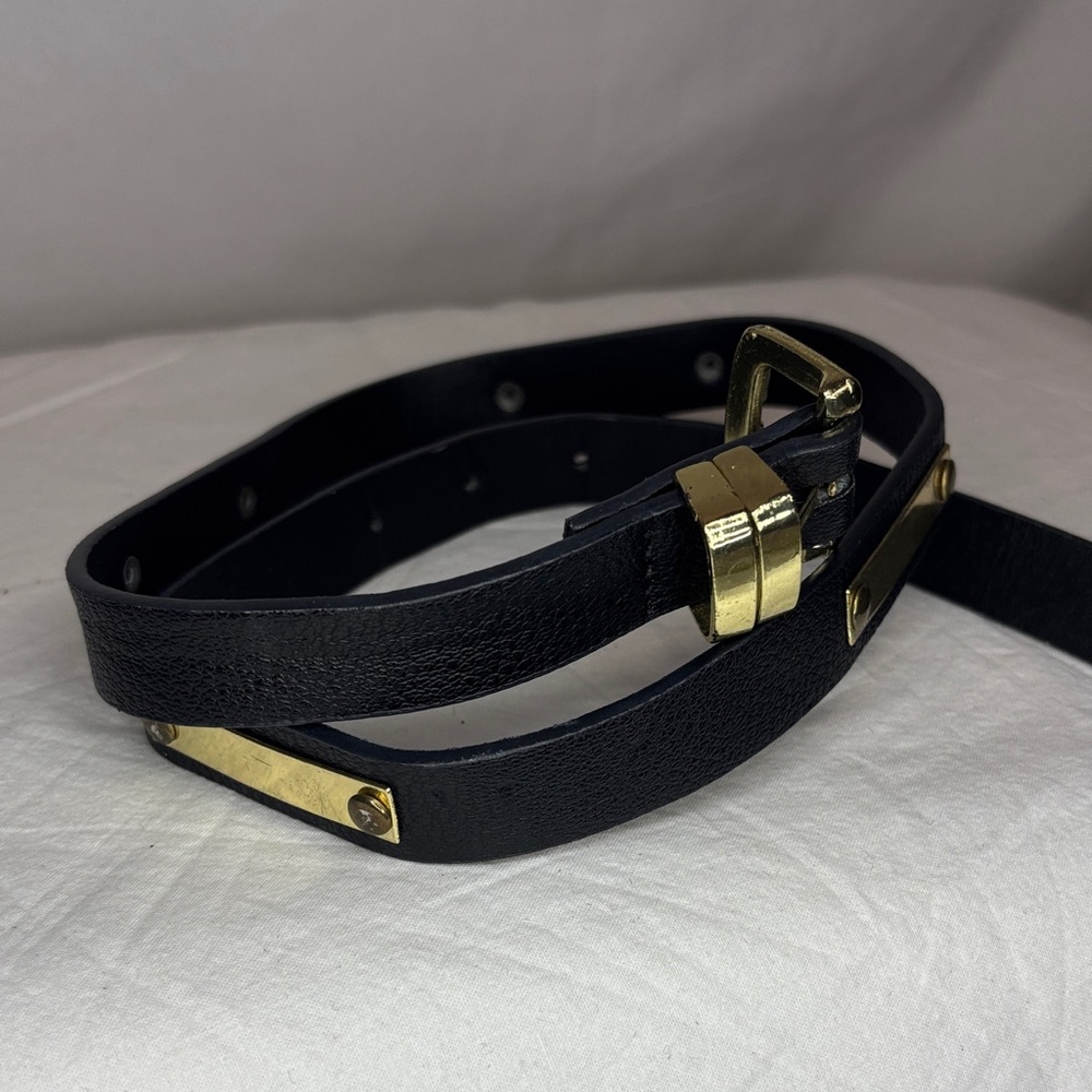 Black thin Belt with Gold colour Buckle and plates